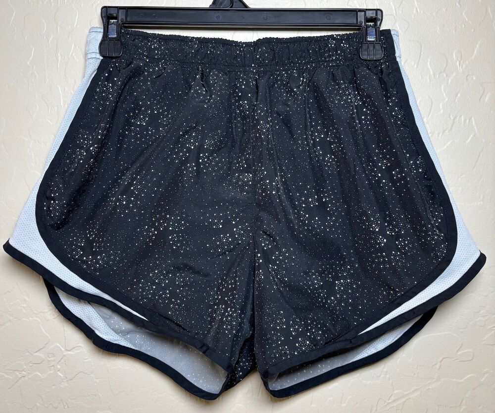 Nike Dri-FIT Womens M Black White Speckled Running Shorts Mesh Lined Athletic